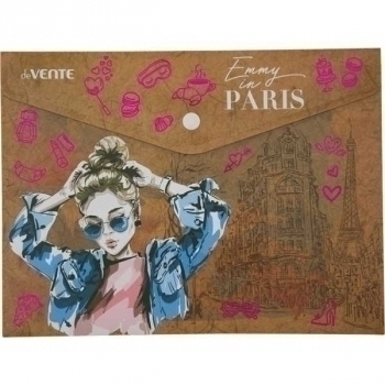 Папка-конверт А5 (240х180мм) на кнопке deVENTE Emmy in Paris, 180 мкм, фактура крафт-имитация с рисунком, арт. 3071217