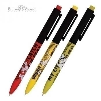 Ручка шариковая автоматическая Bruno Visconti FunClick.  Городской движ, 0,7мм, корпус ассорти, синяя арт.20-0297/05