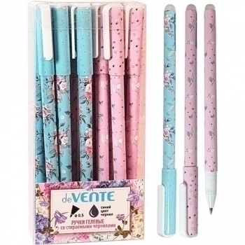 Ручка гелевая deVENTE Пиши-стирай Flora, 0.5мм, с ластиком, ассорти, синяя арт.5051026