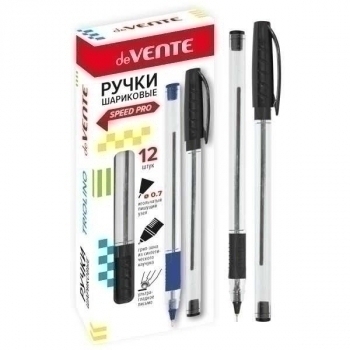 Ручка шариковая deVENTE Triolino Crystal, 0.7мм, игольч.узел, Speed Pro, трехгр.корп.с каучук дер, черная, арт.5073839