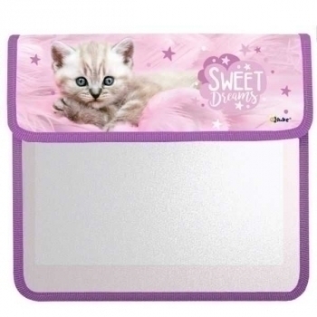 Папка д/тетр. 2-отд. А5 клапан на липучках арт.ПТ-95 Котенок на розовом