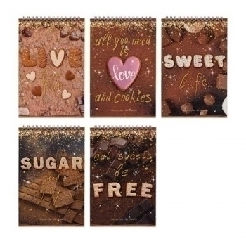 Блокнот А5 40л на гребне SWEET LIFE в клетку, ассорти 5 видов арт.3-40-723