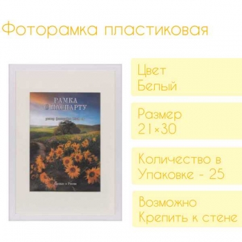 Фоторамка FC пластиковая, 21*30см, цвет белый №14, с паспарту (1 фото 15*21)  арт.RP 1481 21*30 (1 фото 15*21)