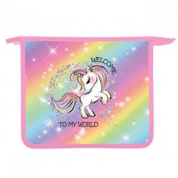 Папка д/тетр. А5 на молнии, пластик, дизайн с двух сторон арт.ПТ-735 Радужная единорожка