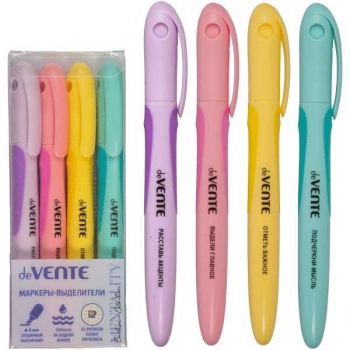 Маркеры-выделители набор 4цв. deVENTE Mentality (1-4мм), пастел. цвета, круг.корпус  арт.5045337