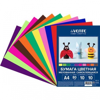 Набор цветной бумаги А4 10 цв. (10 л.) deVENTE, 80 г/м2, мелованная самоклеящаяся арт. 8040800