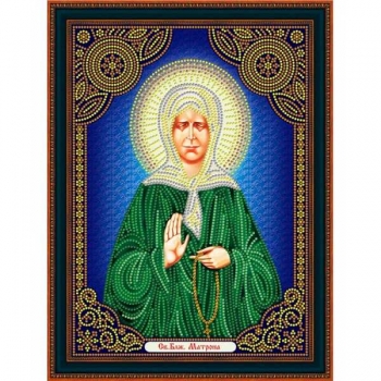 Алмазная мозаика 30*40см, частичная выкладка Иконы Святая Блаженная Матрона арт.ZJB013_синяя