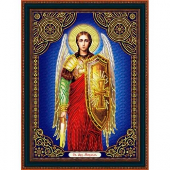 Алмазная мозаика 30*40см, частичная выкладка Иконы Святой Архангел Михаил арт.ZJB009_синяя