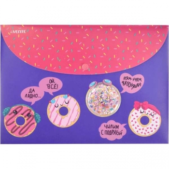 Папка-конверт А4 (320x230мм) на кнопке deVENTE Donuts, 300 мкм, декоративный элемент с конфетти арт.3079263