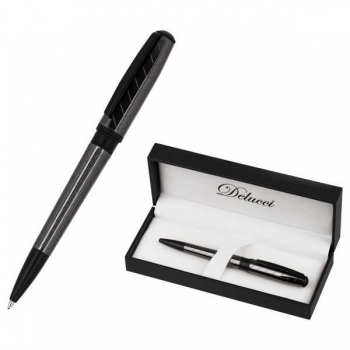 Ручка Delucci шариковая подарочная  Marte синяя, 1,0мм, корпус титан/черный, поворотн., подарочная уп арт.CPs_11421