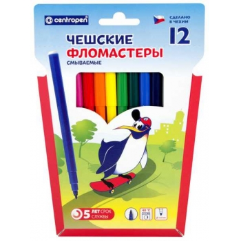 Фломастеры 12 цв. ПИНГВИНЫ (смываемые) в карт.уп. арт.7790 1286