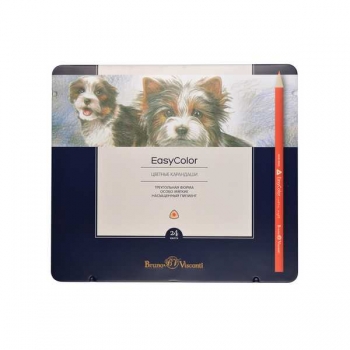 Карандаши Bruno Visconti    24цв.  EasyColor, трехгранные, в метал. коробке с пласт.ложементом арт.30-0031
