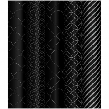 Бумага подарочная 70*100см,  MESHU Pattern on black в рулонах, 80 г/м2, 1 лист, глянцевая, 5 дизайнов арт.MS_53487