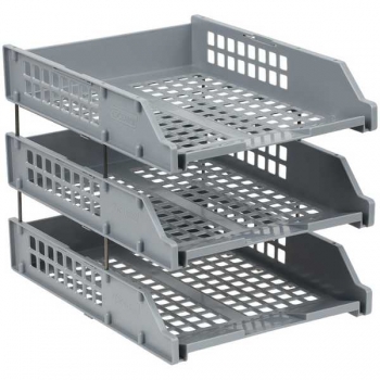 Лоток горизонтальный СТАММ Strong, набор 3 шт., на метал. стержнях, серый арт.ЛТГ-63794