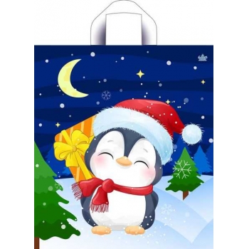 Мешок  новогодний 42х38см ПНД 37мкм с петлевой ручкой, Сюрприз от пингвина арт.н00246739