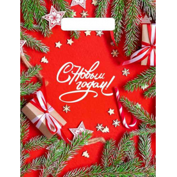 Мешок  новогодний 30х23см ПВД 30мкм с вырубной неукрепленной ручкой, Цвет Нового года арт.н00246126
