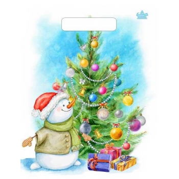 Мешок  новогодний 30х23см ПВД 30мкм с вырубной неукрепленной ручкой, Дружок-Снеговичок арт.н00246131