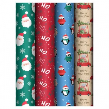 Бумага подарочная новогодняя 70*100см, MESHU Merry Christmas в рулонах, 80 г/м2, 1 лист, асс-ти арт.MS_62802