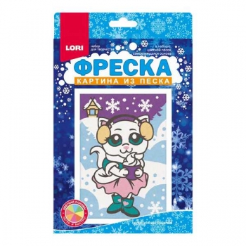 Набор для детского творчества - Фреска. Картина из песка новогодняя Белоснежная кошечка (малый набор) арт.Пз/ф-040