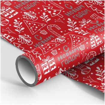 Бумага подарочная новогодняя 70*100см, MESHU С Новым годом в рулонах, 80 г/м2, 1 лист, глянцевая арт.MS_53475