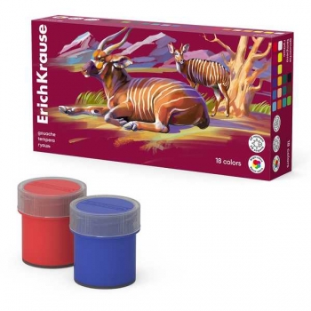 Гуашь ErichKrause Safari с УФ защитой яркости 18 цветов по 20 мл арт.61424