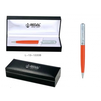 Ручка REGAL 13 шариковая (серия Scotch) в футляре, корпус оранжево-серебристый арт.L-13-1220B