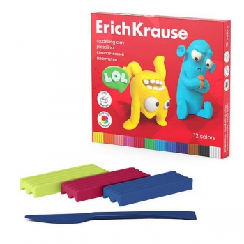 Пластилин ErichKrause Jolly Friends 12 цв. 216 г, со стеком арт.61347