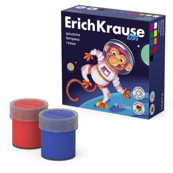 Гуашь ErichKrause Kids Space Animals с УФ защитой яркости 9 цветов по 20 мл арт.61409