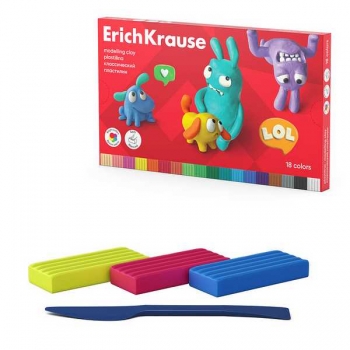Пластилин ErichKrause Jolly Friends 18 цв. 324 г, со стеком,  классический арт.61349