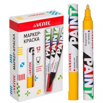 Маркер-краска deVENTE ЖЕЛТЫЙ 2,8 мм, пулевидный наконечник, круглый алюминиевый корпус, нитро-основа, арт.5043338