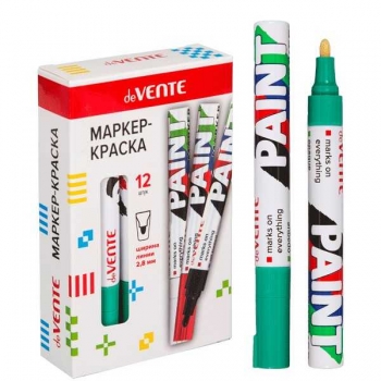 Маркер-краска deVENTE ЗЕЛЕНЫЙ 2,8 мм, пулевидный наконечник, круглый алюминиевый корпус, нитро-основа, арт.5043339