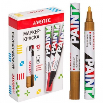 Маркер-краска deVENTE ЗОЛОТИСТЫЙ 2,8 мм, пулевидный наконечник, круглый алюминиевый корпус, нитро-основа арт.5043335