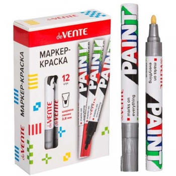Маркер-краска deVENTE СЕРЕБРИСТЫЙ 2,8 мм, пулевидный наконечник, круглый алюминиевый корпус, нитро-основа арт.5043336