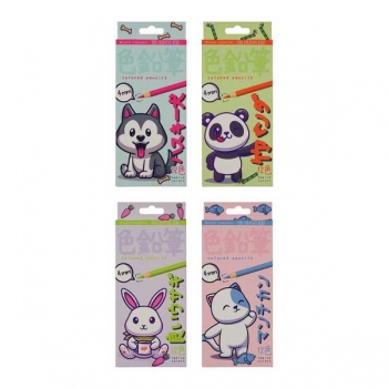 Карандаши Bruno Visconti   12цв KAWAII ANIMALS пластиковые, круглые, 4 вида, в картонной уп. арт.30-0127