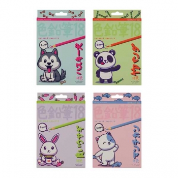 Карандаши Bruno Visconti   18цв KAWAII ANIMALS пластиковые, круглые, 4 вида, в картонной уп. арт.30-0128