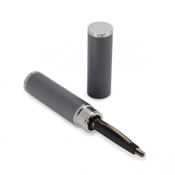 Ручка Bruno Visconti SAN REMO шарик.автомат.в круглом тубусе,1,0мм,синяя,черн.мет.корпус,серый футляр арт.20-0249/012