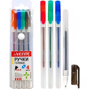 Ручки гелевые 04 цв. набор, deVENTE Hit d=0.5 мм, в пласт. коробке  арт.5051372
