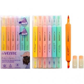 Маркеры-выделители набор 6цв. deVENTE Mentality (2-4мм), ДВУХСТОРОННИЕ, кистевидный наконечник арт.5045345