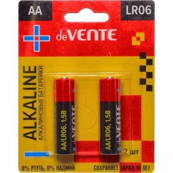 Батарейка deVENTE Alkaline алкалиновая, AA, LR6, 1,5В, 2 шт в блистере арт.9010102 Батарейка deVENTE Alkaline алкалиновая, AA, LR6, 1,5В, 2 шт в блистере арт.9010102