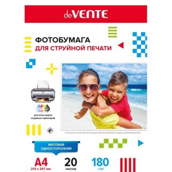 Фотобумага А4 для струйной печати матовая одностор. deVENTE,180 г/м2 по 20л арт.2042904