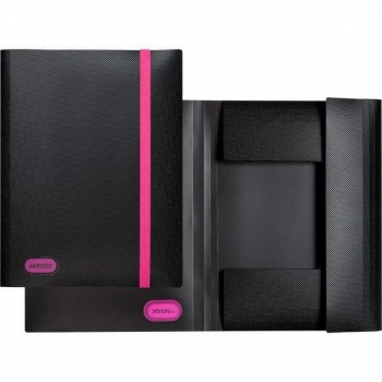 Папка А4 на резинке deVENTE Monochrome 320*235 мм, 500 мкм, 3 клапана, черная с неоновым розовым, арт. 3070913