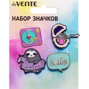 Набор значков deVENTE Party! эмалированные (4 шт), р-р карточки 7,0x9,5см арт.8092122