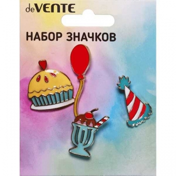 Набор значков deVENTE Birthday party эмалированные (3 шт), р-р карточки 7,0*9,5см арт.8092128