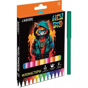 Фломастеры deVENTE 12 цв. в картонной упаковке Hey Bro арт.5081427