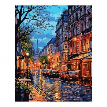 Набор для рисования по номерам, картина 41х50 см Вечерняя улица (основа на карт, краски, кисть) арт.Кпн-364