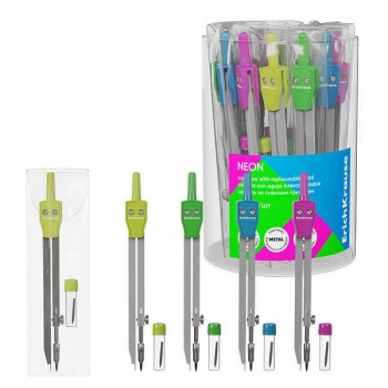 Циркуль ErichKrause Neon металлический, 135мм, со смен. грифелем, ПВХ чехол, ассорти арт.61376