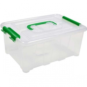 Ящик для хранения deVENTE, 4л, с крышкой, 28,5*19*12cм, прозрачный, прозр. крышка с зел. замками и ручкой арт.9058216