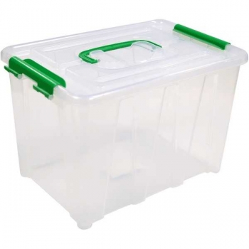 Ящик для хранения deVENTE, 6л, с крышкой, 28,5*19*18cм, прозрачный, прозр. крышка с зел. замками и ручкой арт.9058207