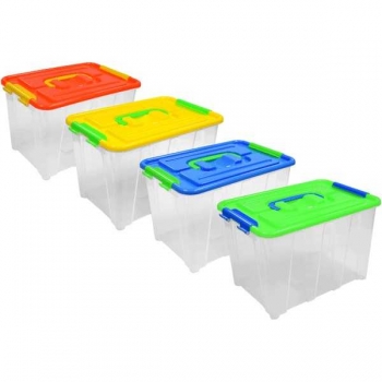 Ящик для хранения deVENTE, 6л, с крышкой, 28,5*19*18cм, прозрачный, 4 цвета крышек ассорти с ручкой арт.9058208
