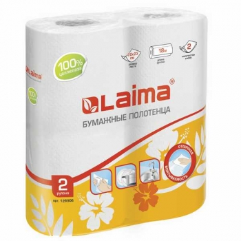 Полотенца бумажные  LAIMA двухслойные, белые, 2 рул. арт.126906